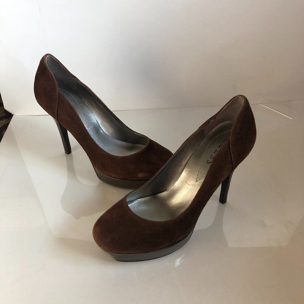Guess Shirah Women's Brown Suede Heels Platform Pumps Size 7.5